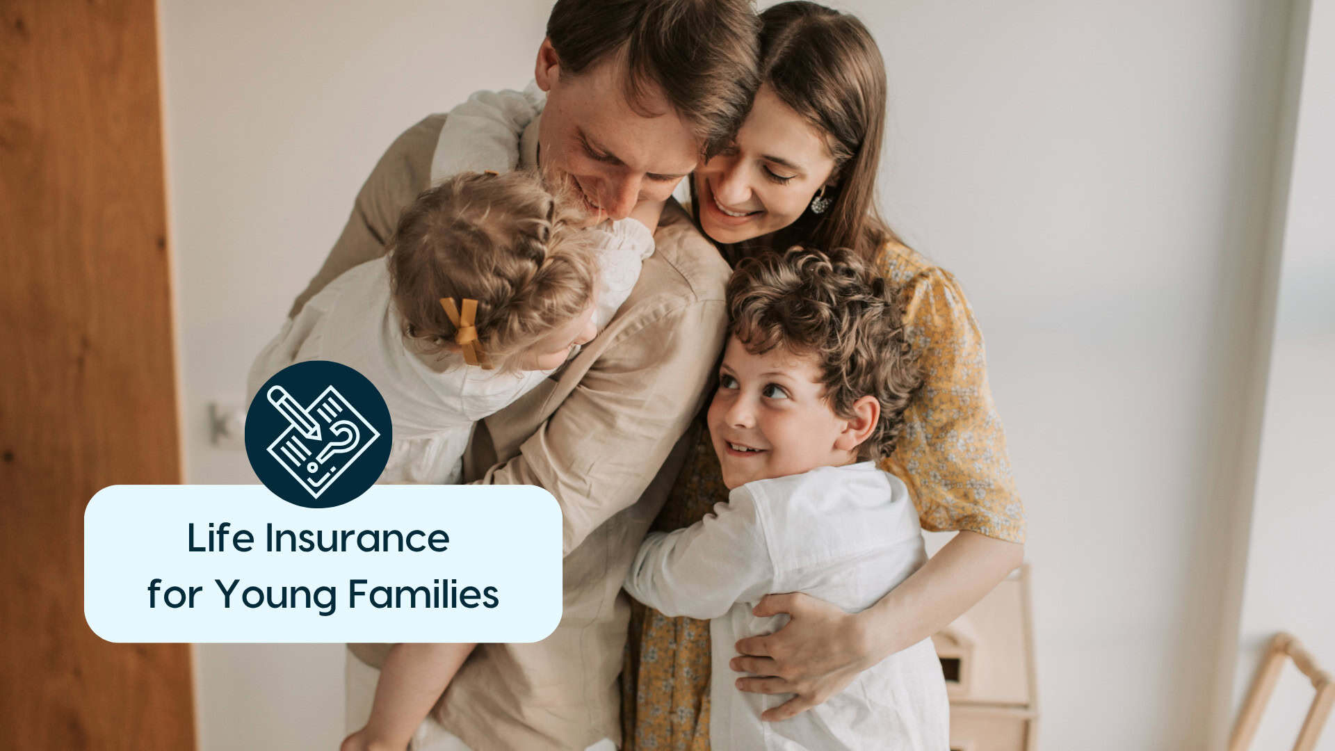 Family Hug for Life Insurance Awareness Happy family embracing, promoting life insurance for young families.