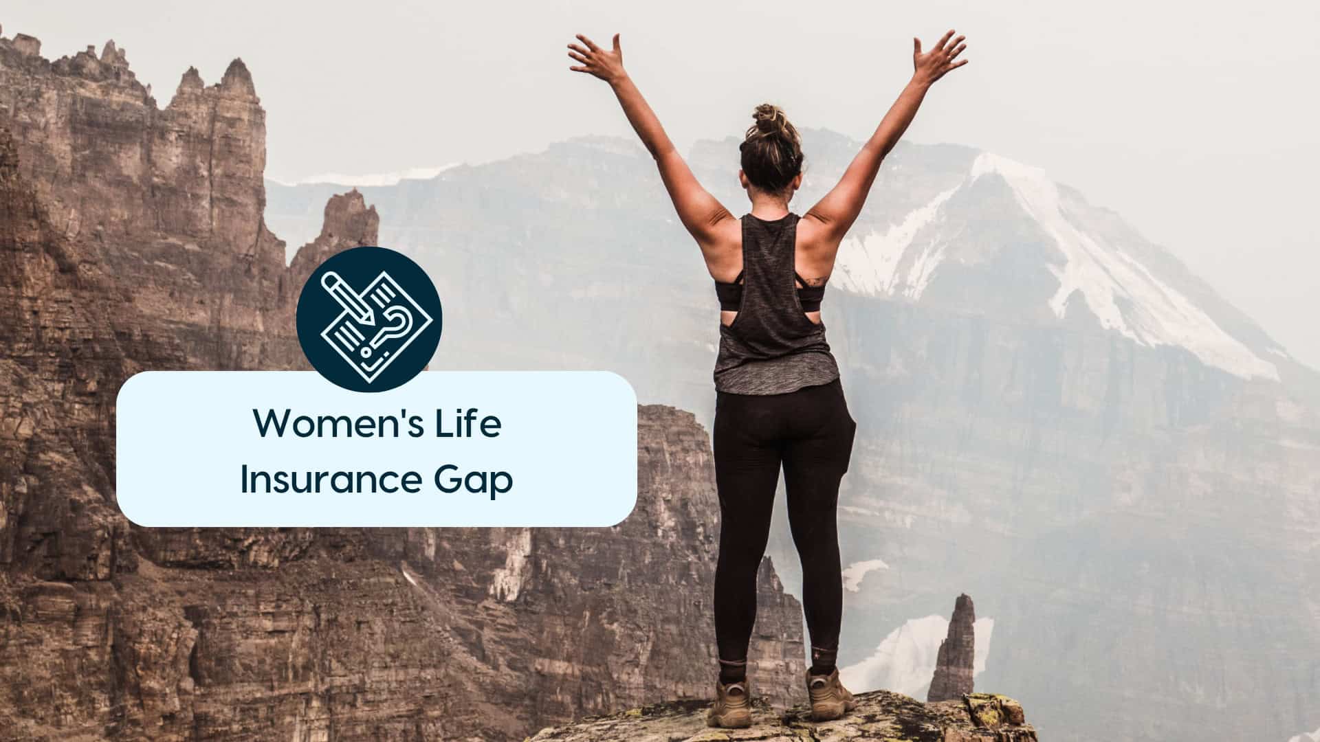 Women Celebrating Life Insurance Success Woman standing on mountain peak with arms raised, symbolizing empowerment and financial security.